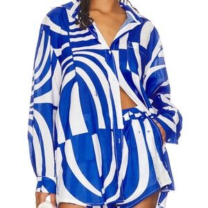 Sndys Vibrant Blue and White Oversized Button Down Shirt and Shorts